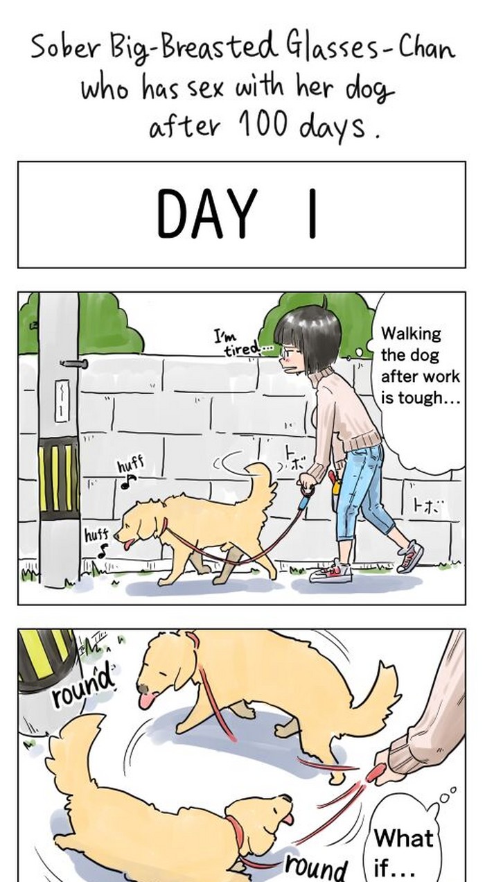 Plain Big-Breasted Glasses-Chan who has sex with her dog after 100 days cover