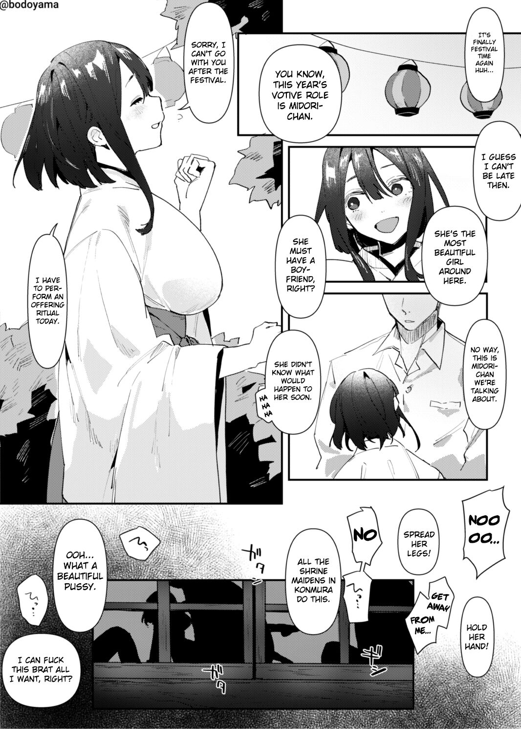 A story about a girl being forced to sacrifice her virginity as a village shrine maiden. page 1