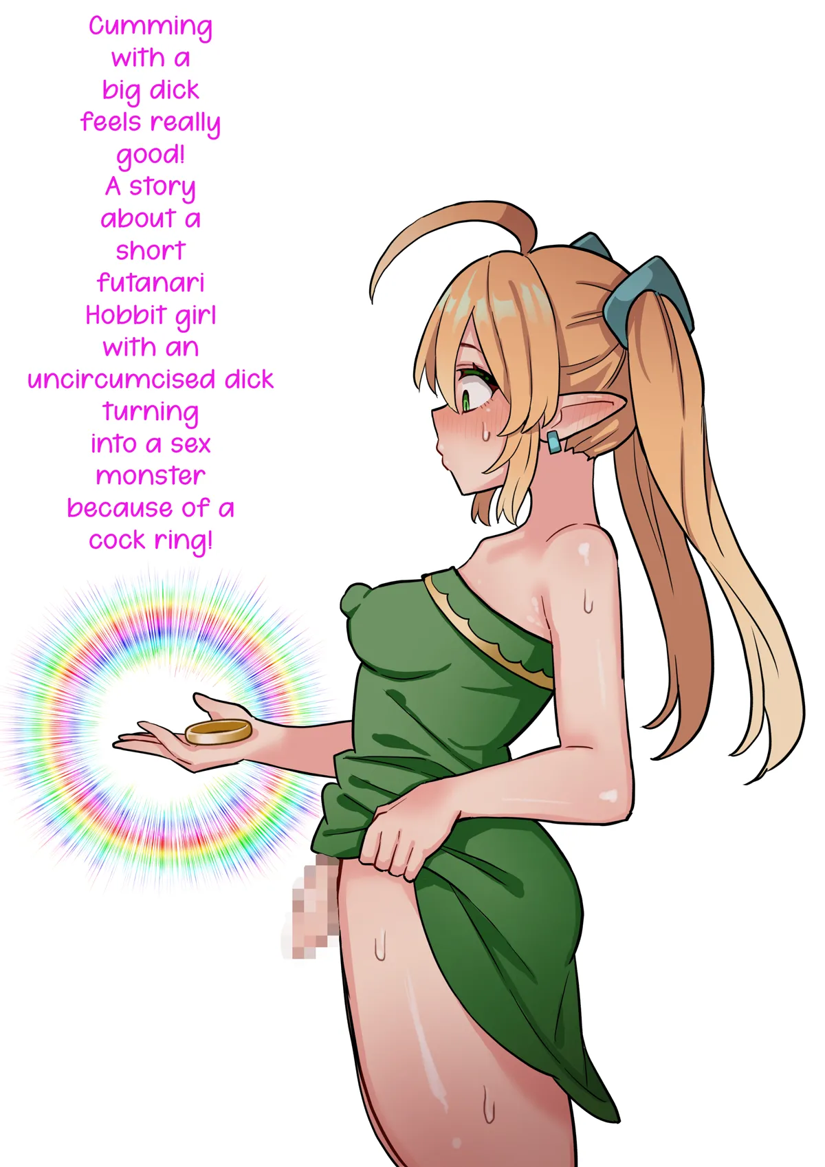 Cumming with a big dick feels really good! A story about a short futanari hobbit girl with an uncircumcised dick turning into a sex monster because of a cock ring! page 1