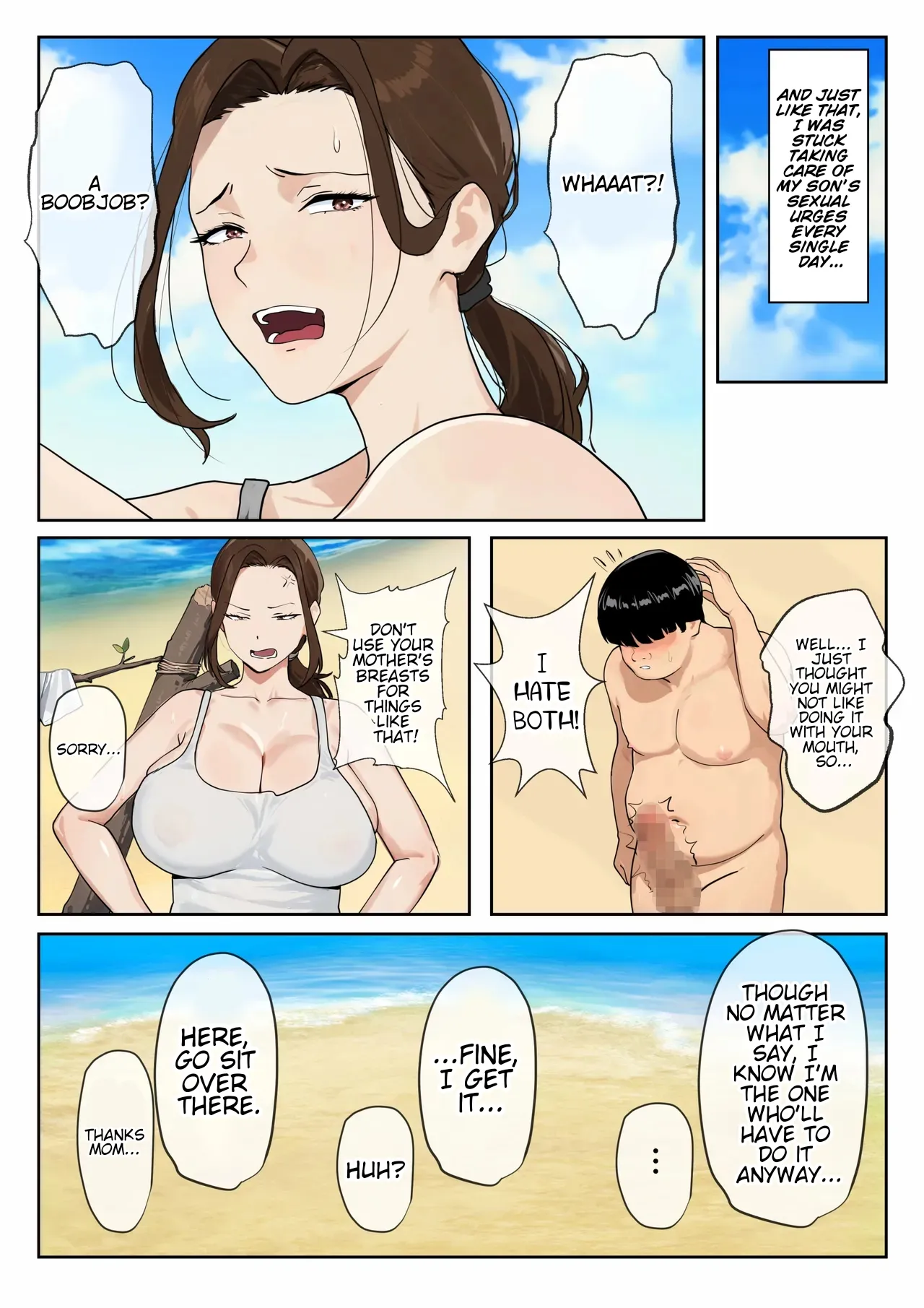 Desert Island Mother-Son sex life: A busty mother reluctantly satisfying her son's desires. page 17