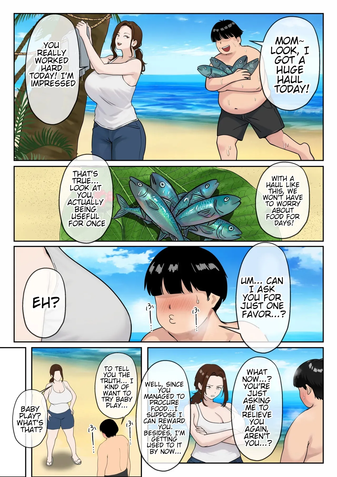 Desert Island Mother-Son sex life: A busty mother reluctantly satisfying her son's desires. page 23