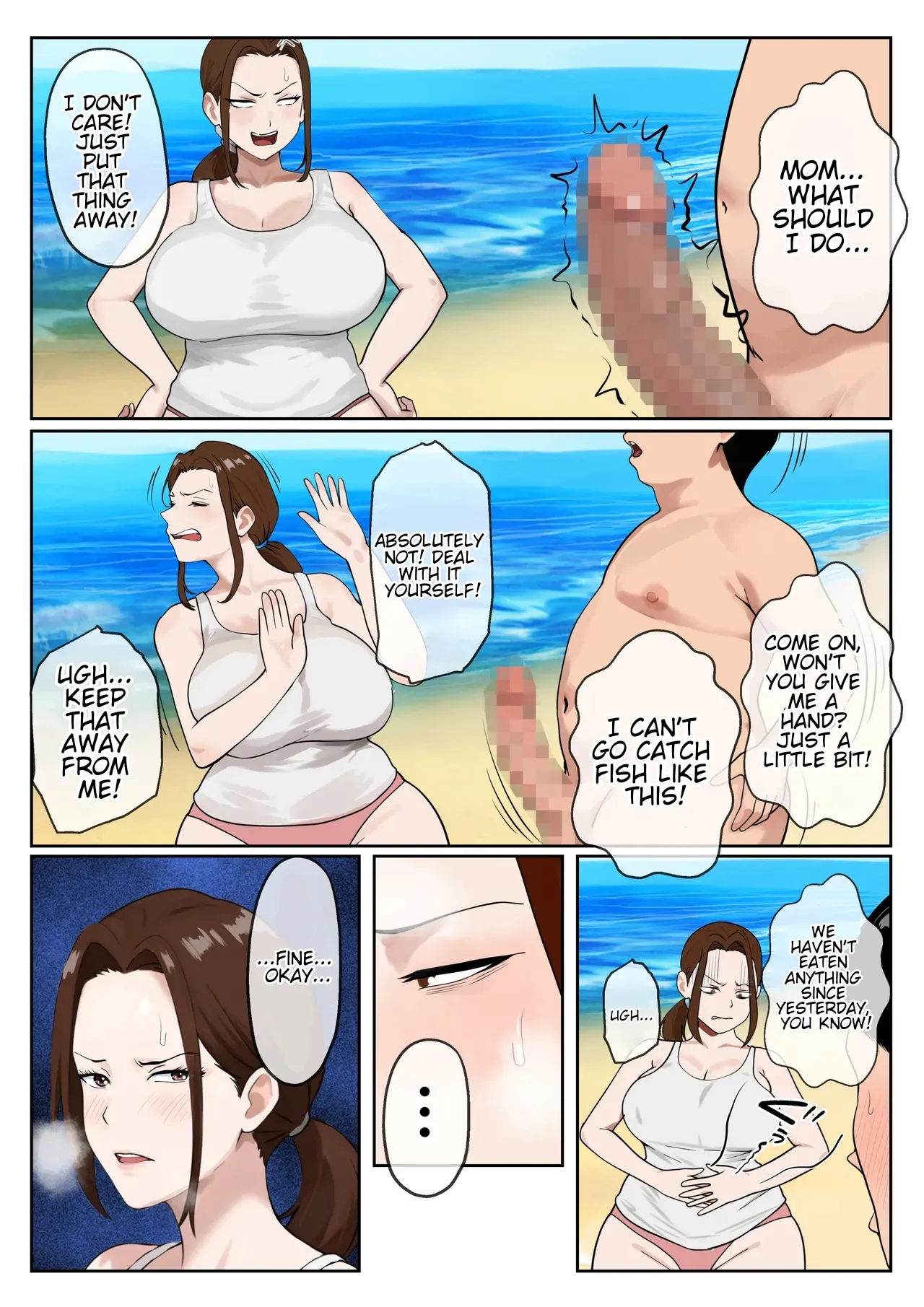 Desert Island Mother-Son sex life: A busty mother reluctantly satisfying her son's desires. page 6