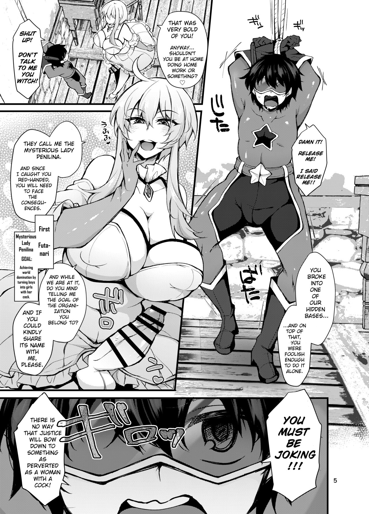 Futanari no Himitsu Kessha ni Orekyou Move!! Shinnyuu Shippaishita Hero-kun wa Hidoi Koto Koppako Sarete Mesuochi Shichau page 5