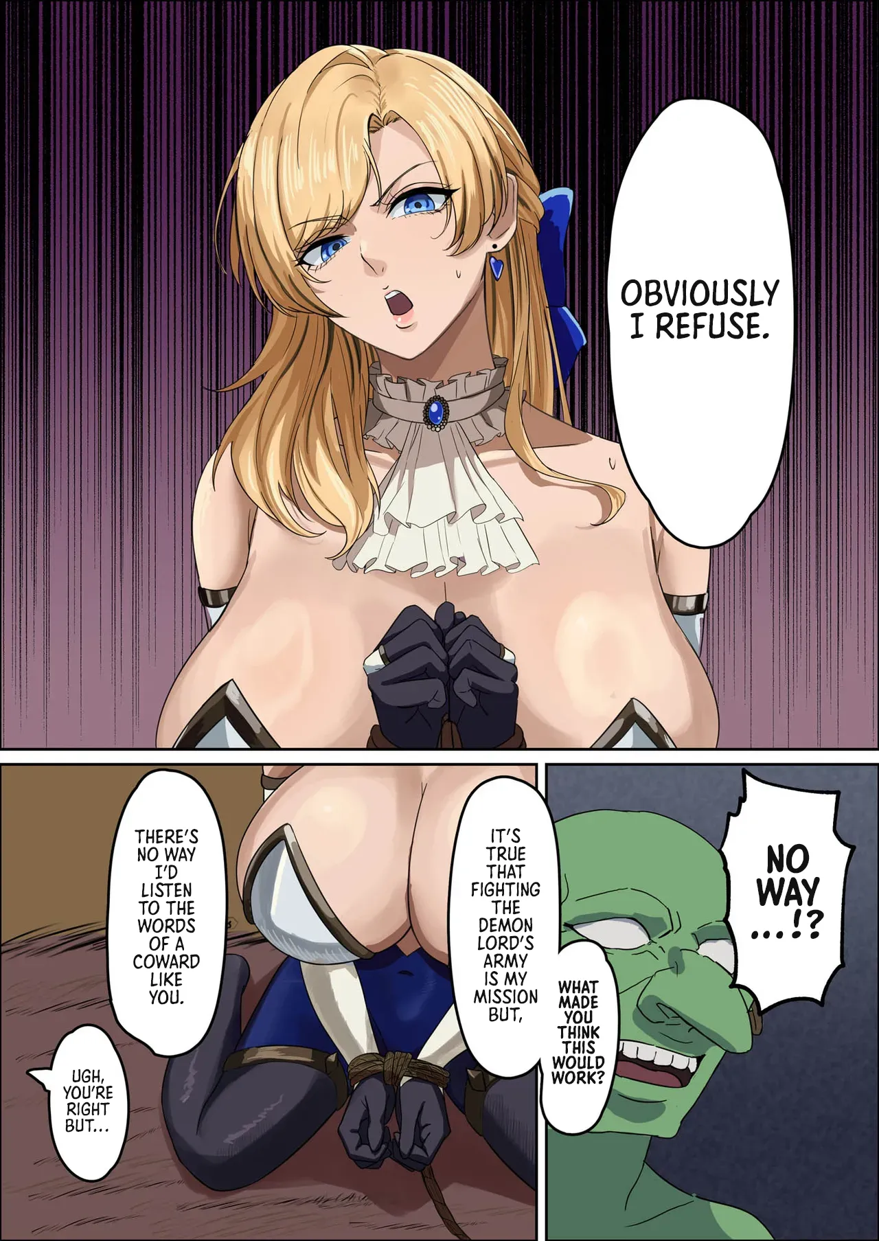 Huge Breasted Female Knight: Teaming up with a weakling monster!? What kind of joke is this? page 28