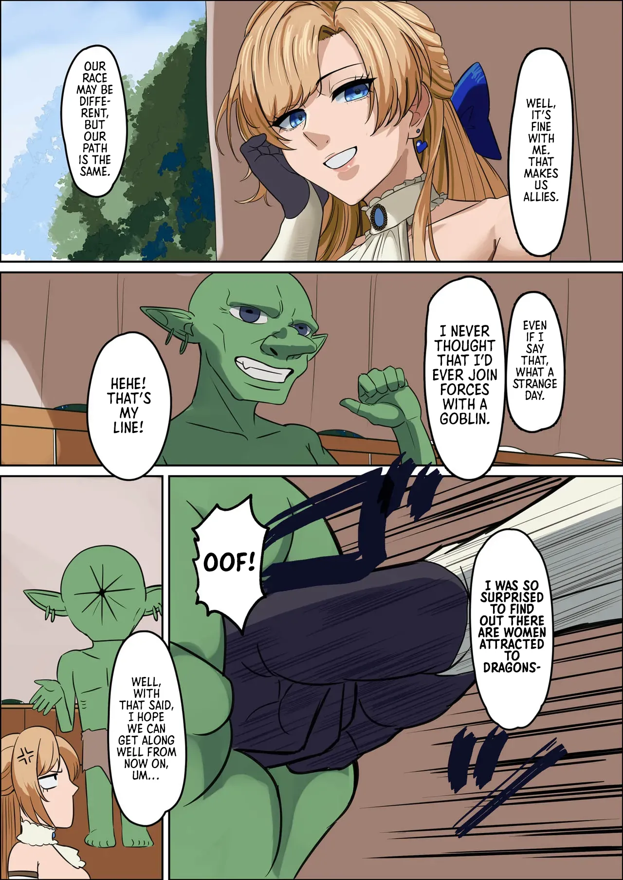 Huge Breasted Female Knight: Teaming up with a weakling monster!? What kind of joke is this? page 57