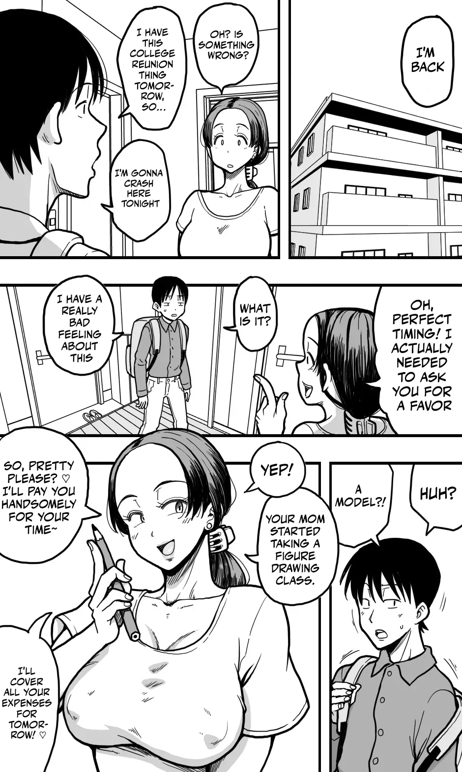 I was acting as a nude model for my mom, but then... I caught a glimpse of her panties, got a boner, and well... page 3