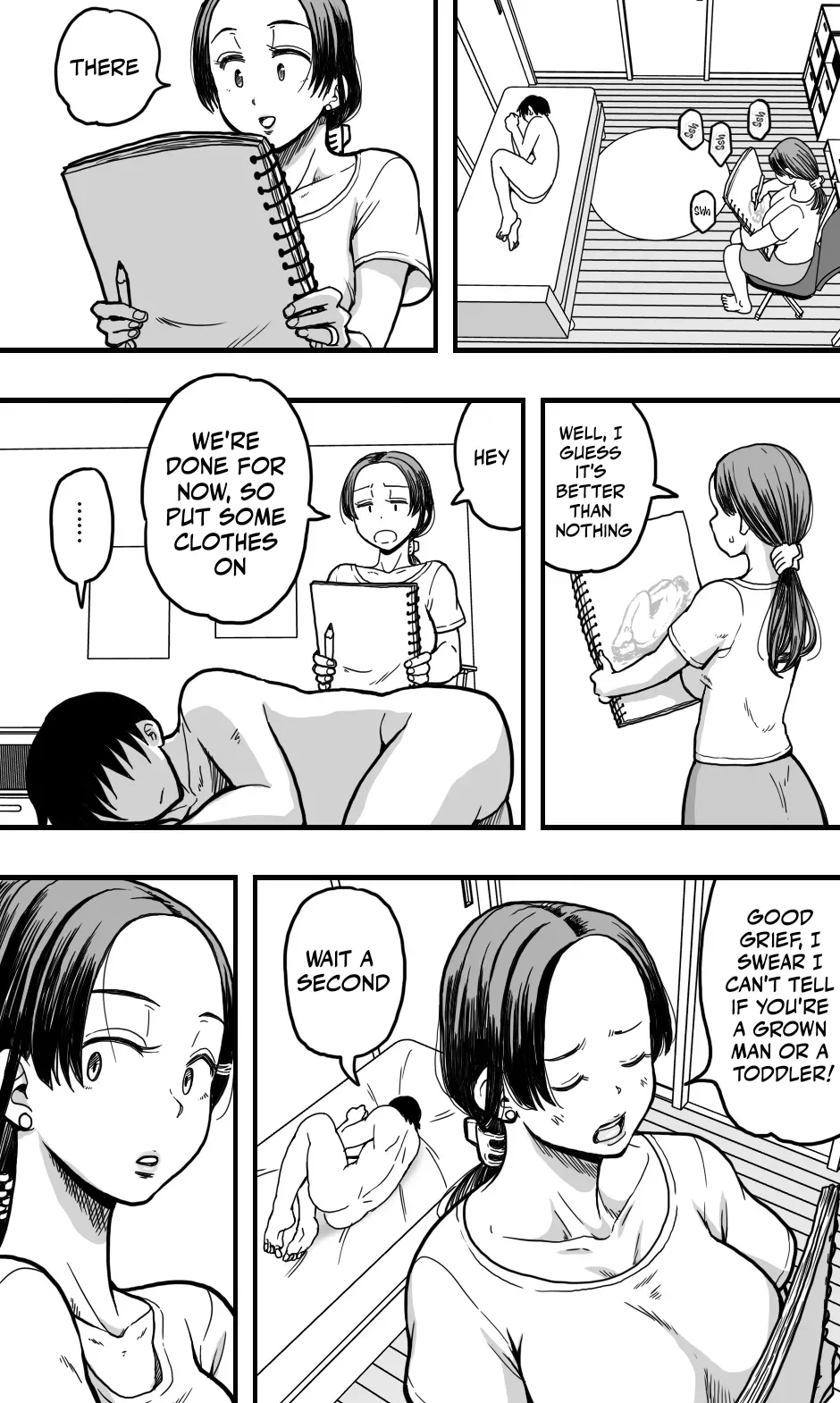 I was acting as a nude model for my mom, but then... I caught a glimpse of her panties, got a boner, and well... page 9