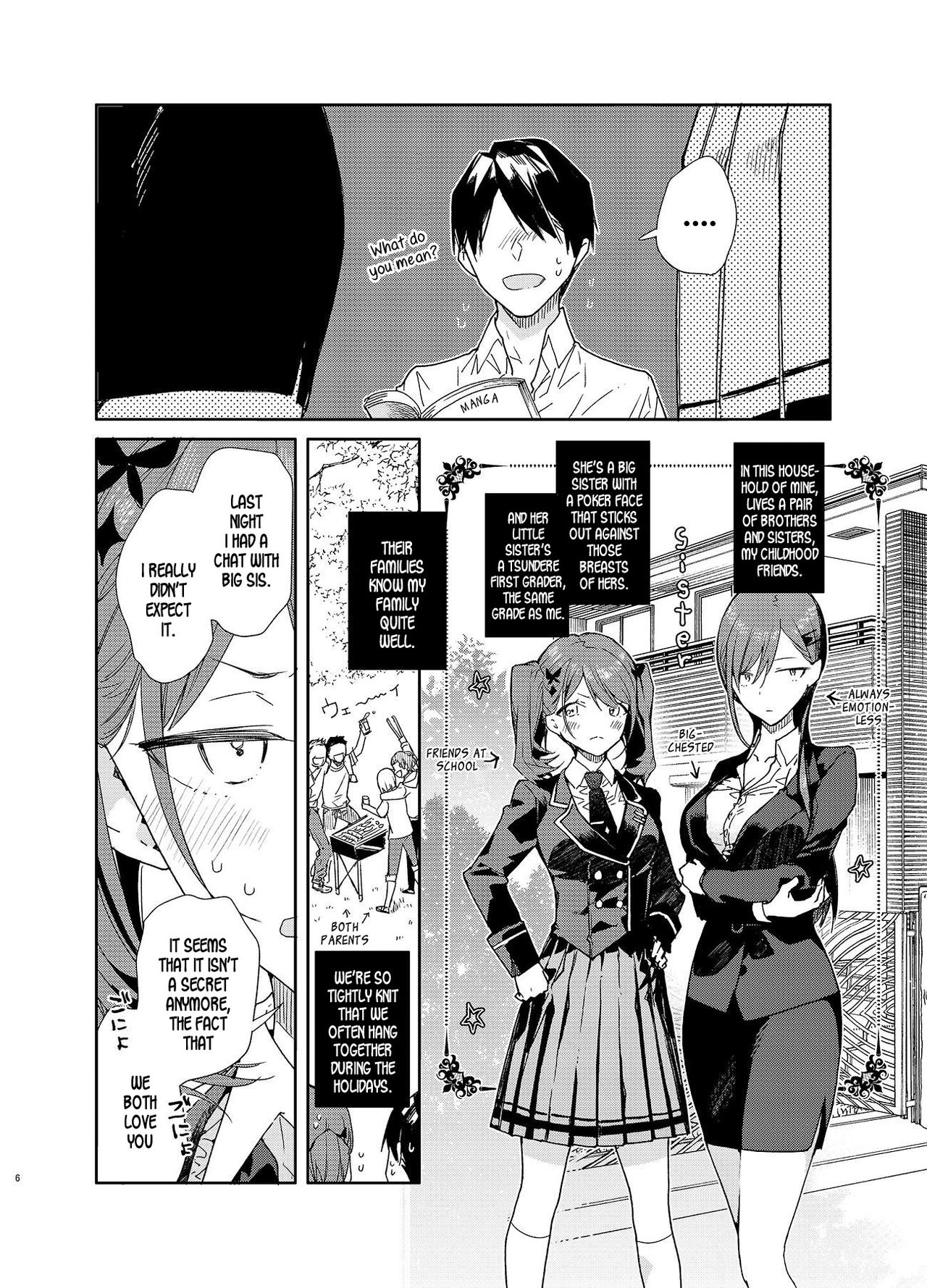 Kinjo no Tsuntsun Imouto to Muhyoujou Ane ni Semarare Ecchi page 6