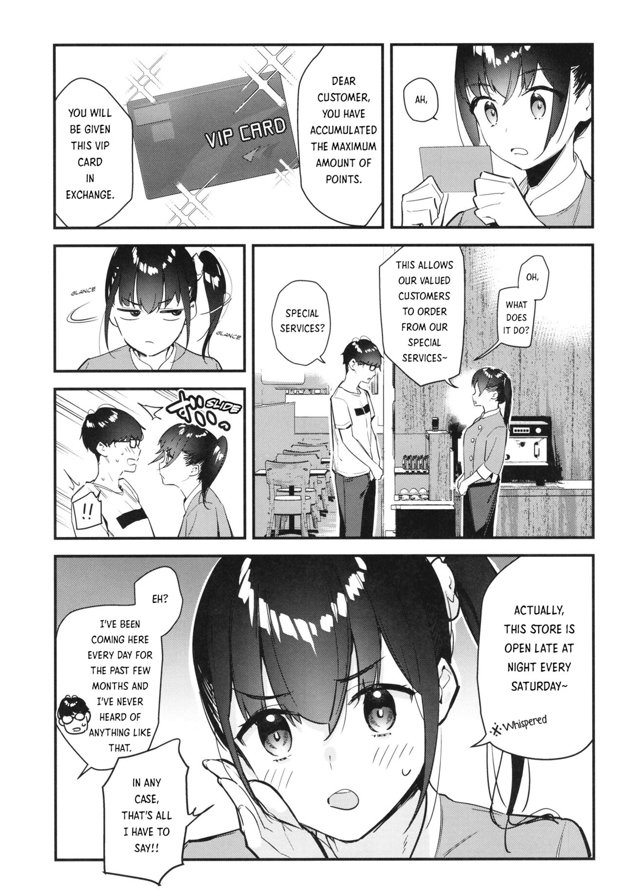 My favorite girl's part-time job offers "H services" to regular customers. page 9
