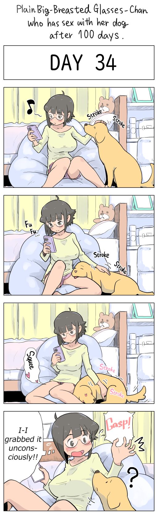 Plain Big-Breasted Glasses-Chan who has sex with her dog after 100 days page 34