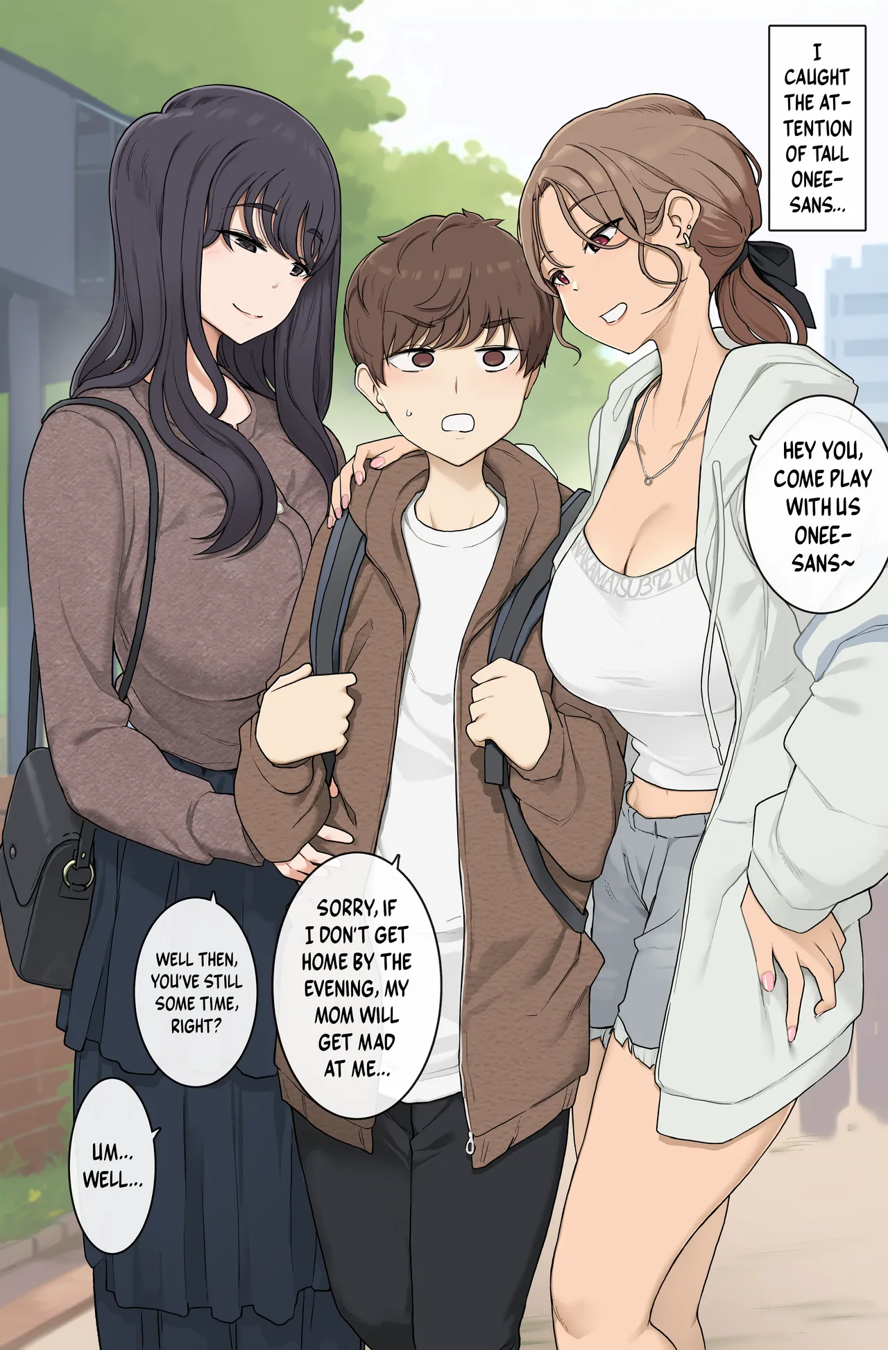 Sex Where I'm Sandwiched Between Tall, Busty Onee-sans and Unable to Escape page 1