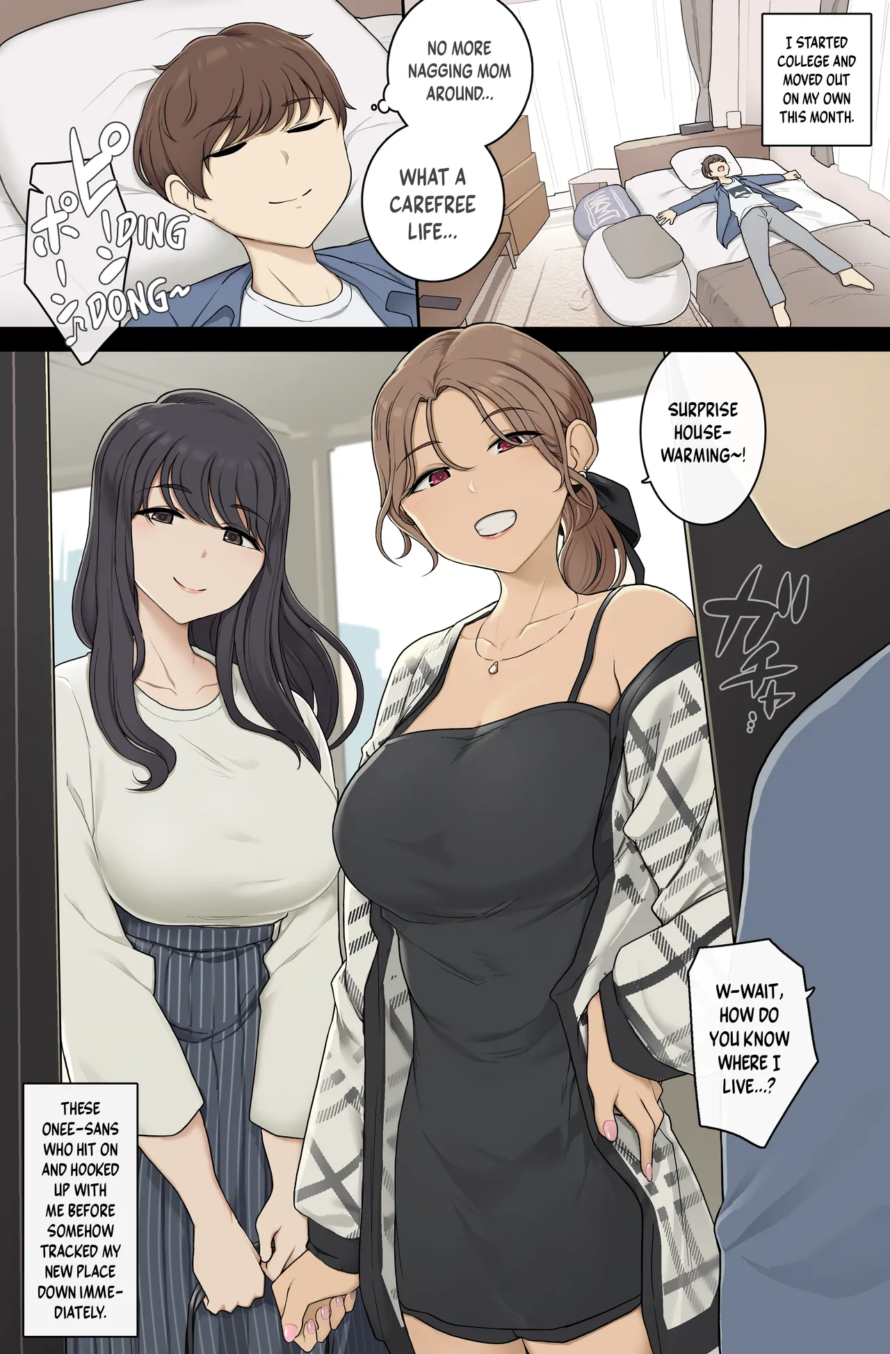 Tall, Busty Onee-sans Turn My New Place into Their Sex Room page 1