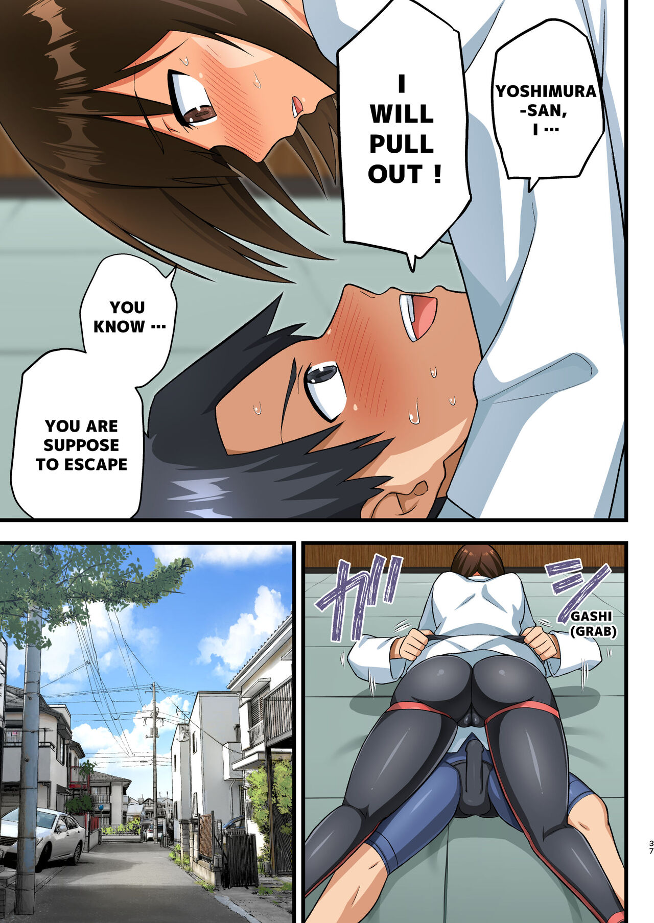 Tatakae! Yoshimura-san! 1 ~Otoko wa Full Bokki Oazuke NTR~ - FIGHT! YOSHIMURA-SAN! 1 - man with full erection on hold page 36
