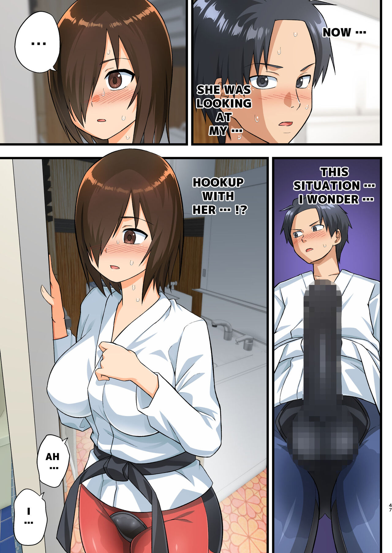 Tatakae! Yoshimura-san! 1 ~Otoko wa Full Bokki Oazuke NTR~ - FIGHT! YOSHIMURA-SAN! 1 - man with full erection on hold page 46
