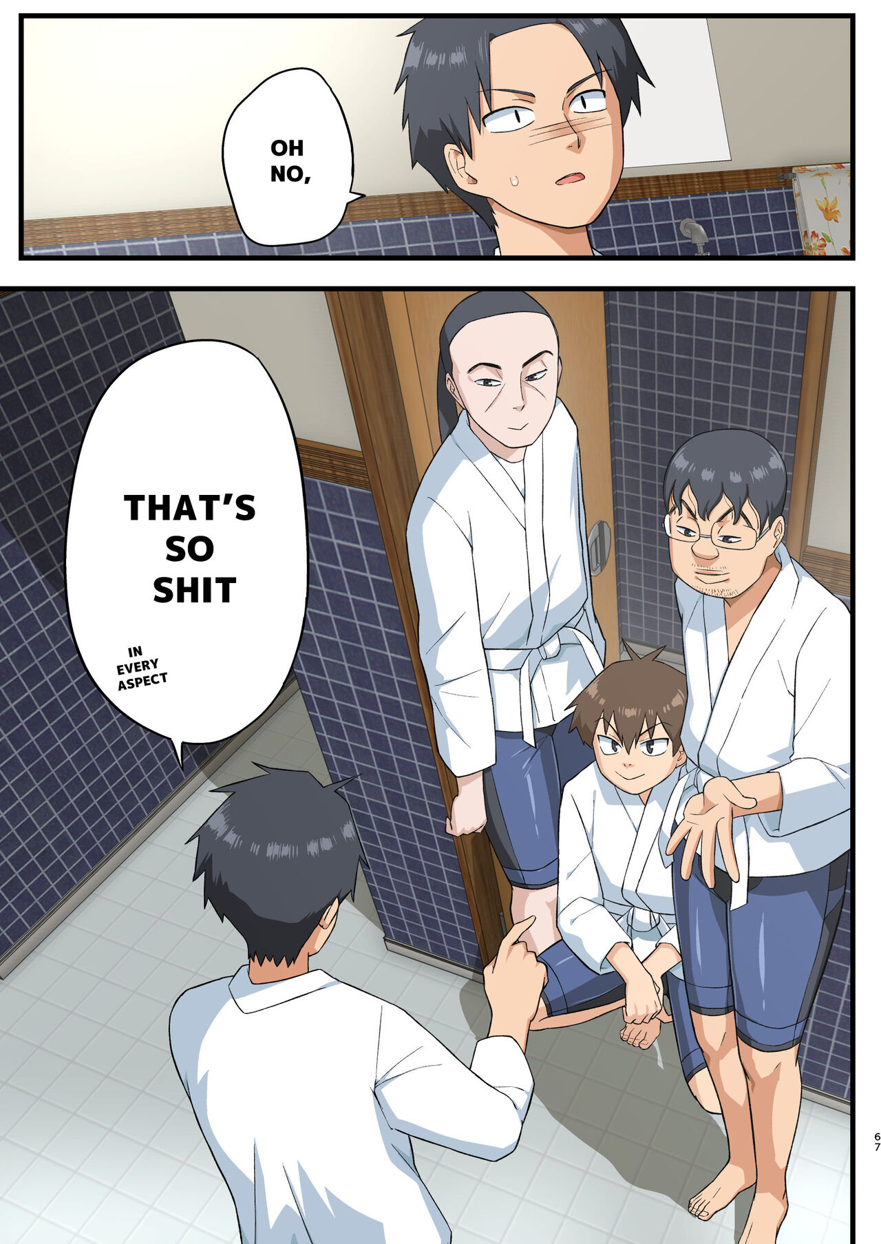 Tatakae! Yoshimura-san! 1 ~Otoko wa Full Bokki Oazuke NTR~ - FIGHT! YOSHIMURA-SAN! 1 - man with full erection on hold page 66