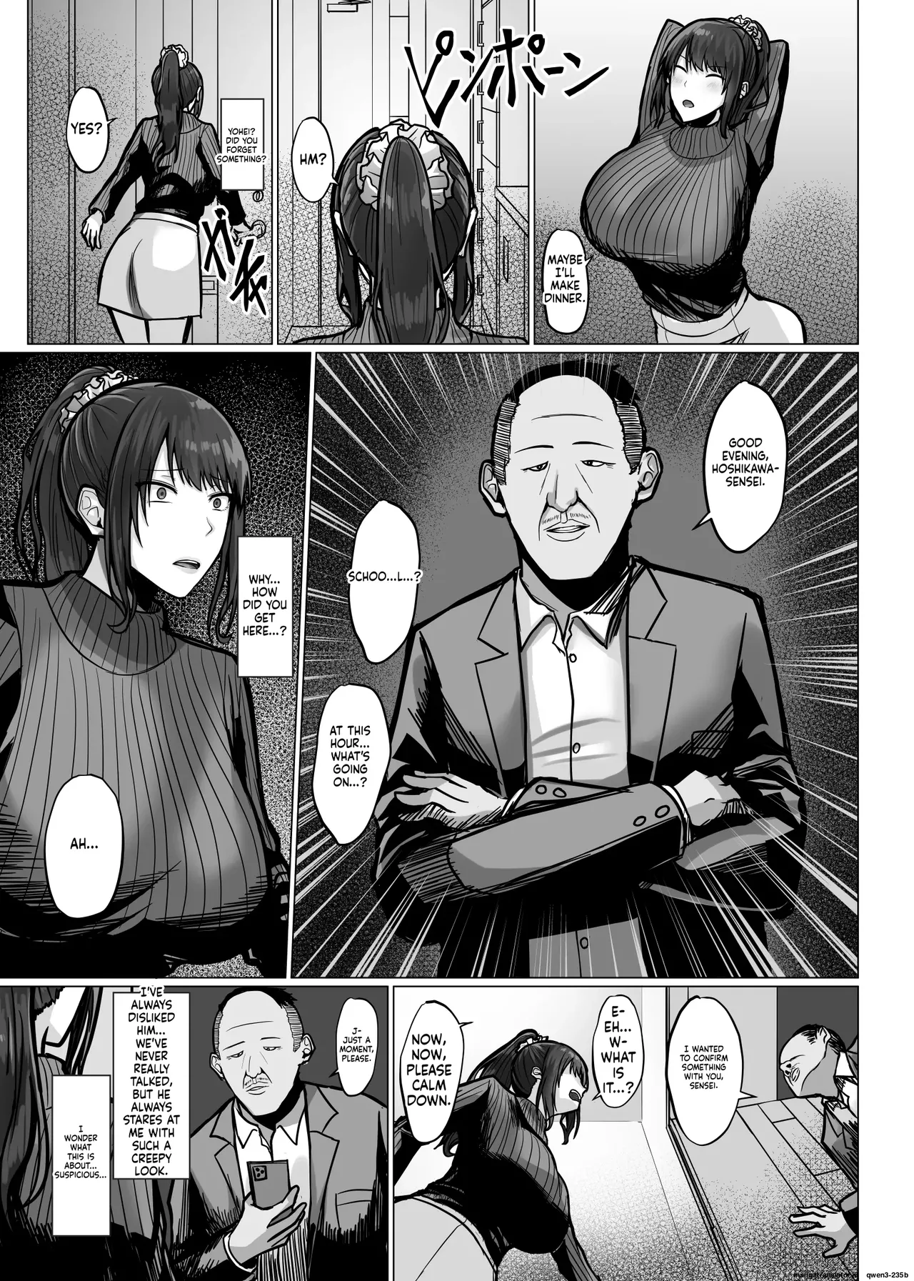 The story of how a busty, older teacher girlfriend gets seduced and cheated on by the principal with a huge penis. page 14