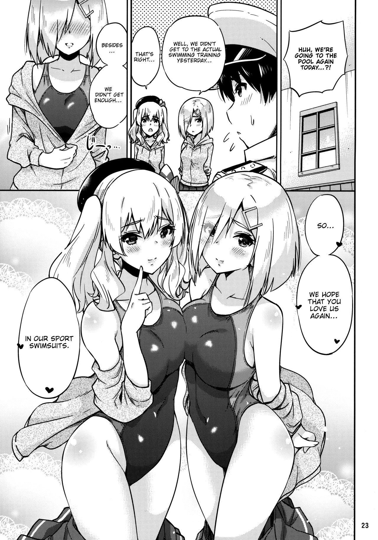 Together with Kashima and Hamakaze Wearing sport swimsuits. page 24