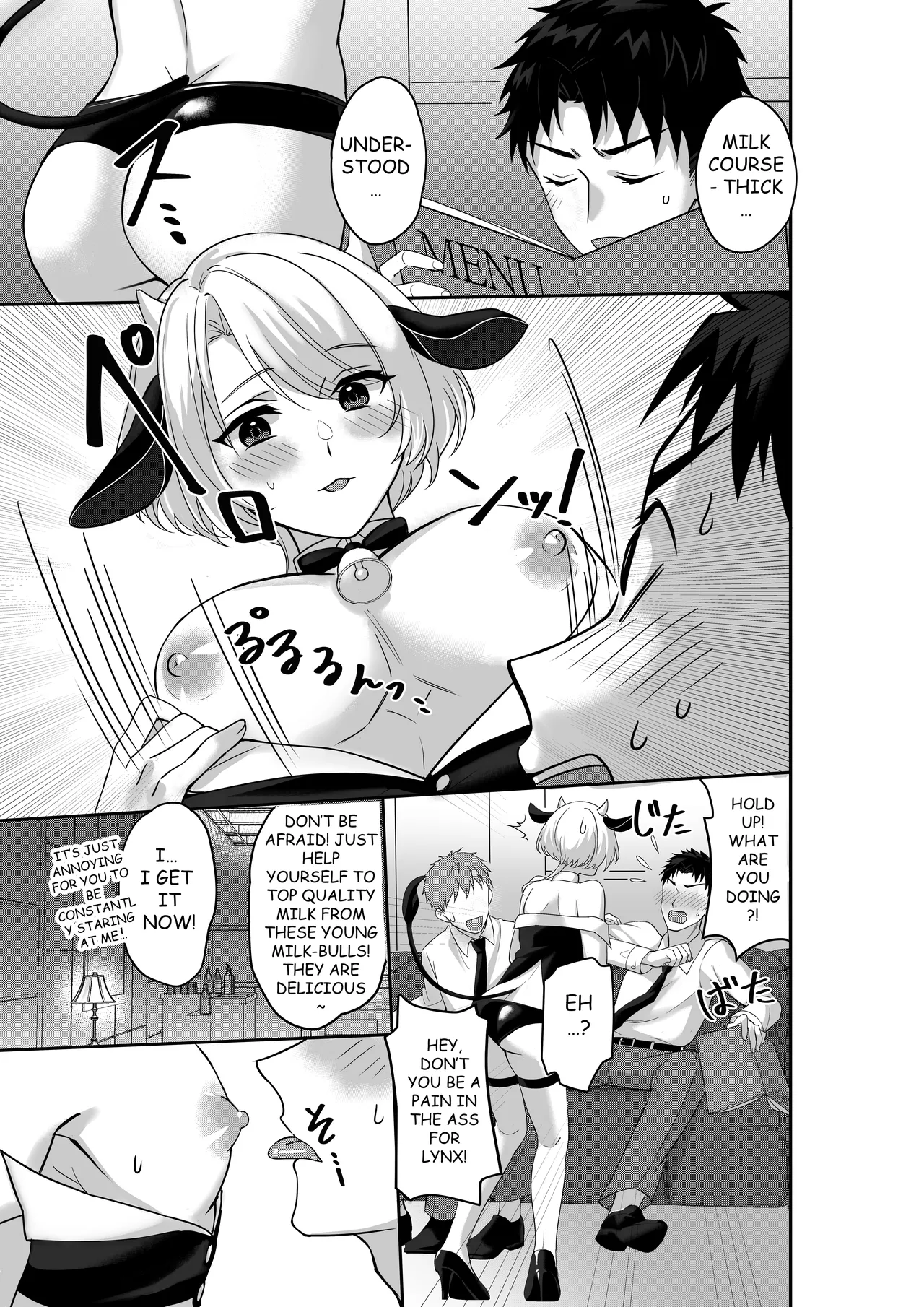 WELCOME TO MILK BULLS CAFE PLEASE INDULGE TO THE TWIN MILK BULLS’ EXTRA THICK YET EROTIC MILK page 4